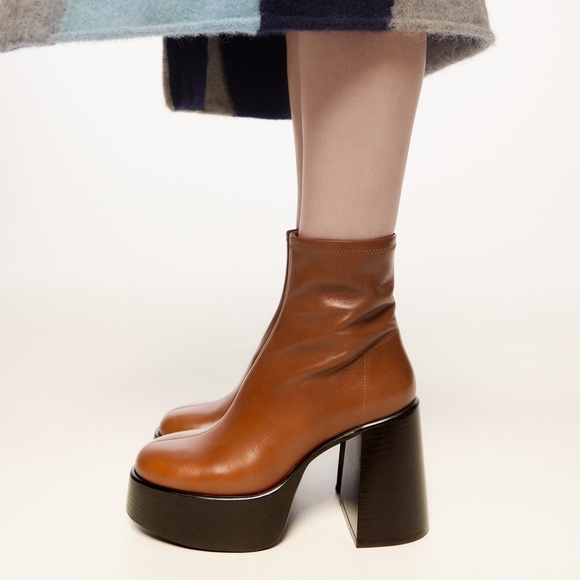 Zara | Platform Leather Heeled Ankle Boots in Brown 40 - Picture 12 of 12